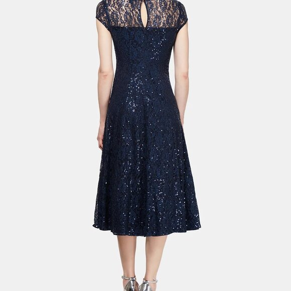 SL Fashion Navy Sewing Lace Formal Dress, 8 - Picture 4 of 9